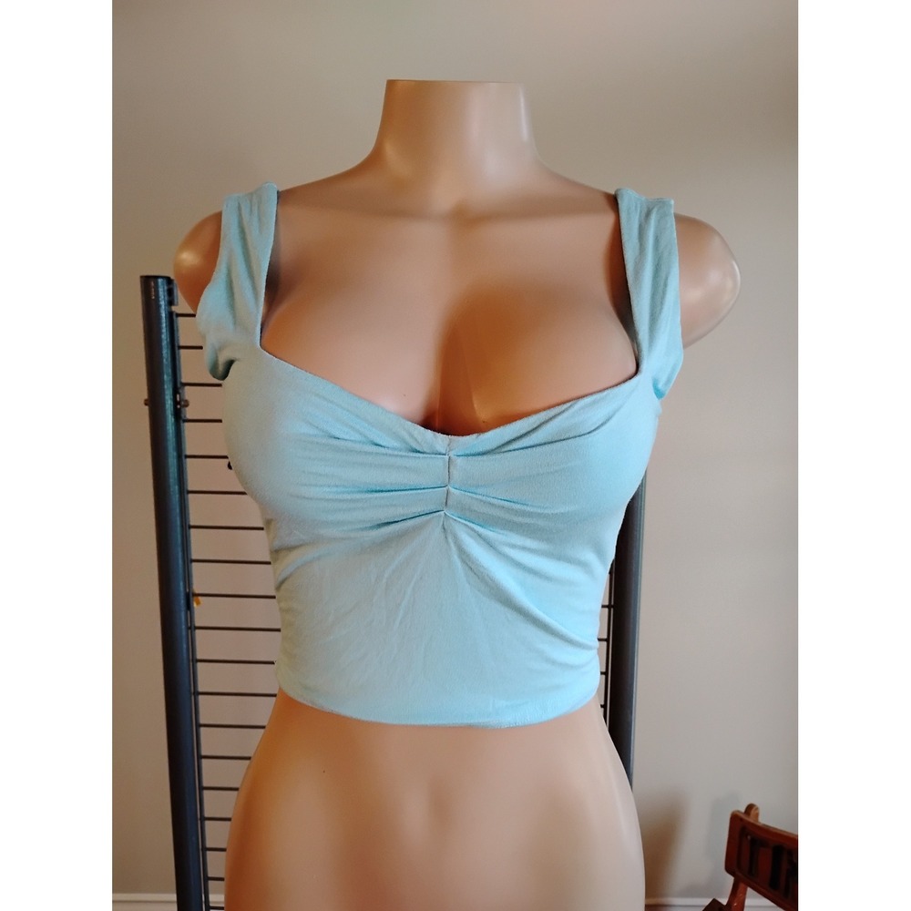 Light Blue Sweetheart Neck Cinched Crop Tank Top XS Sleeveless Pastelโ Bodycon
